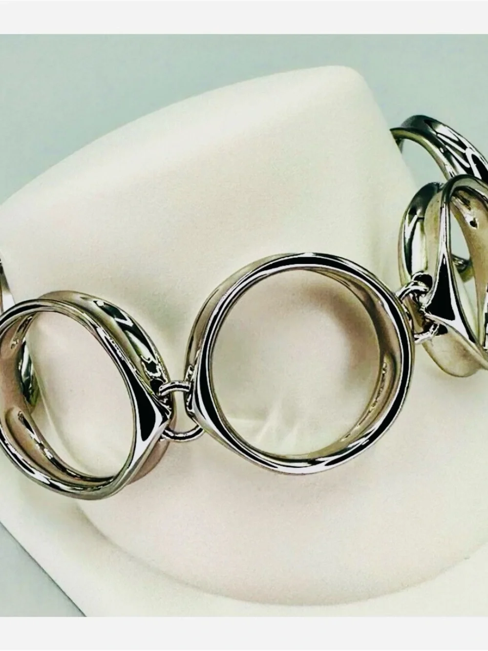 ELLE Sterling Silver Signature Ruby Circle Statement Bracelet 925 Heavy 37g!!!